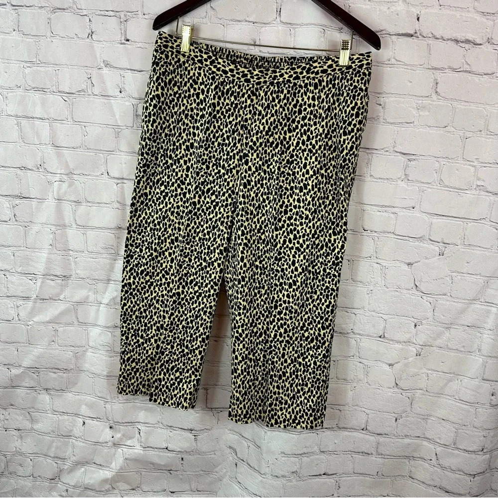 alfred dunner elastic waist pull on pants leopard print animal print sz 14